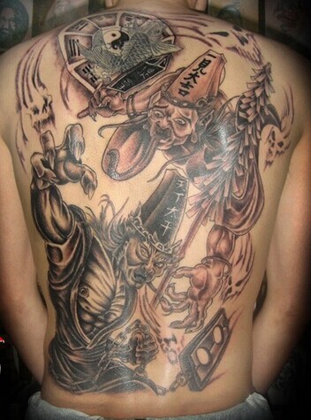 满背勾魂使者黑白无常纹身