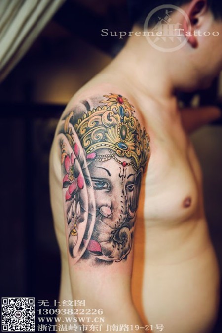 大臂纹身象神纹身