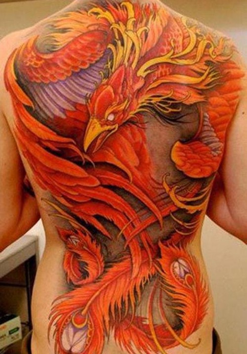 凤凰图腾女性后背纹身