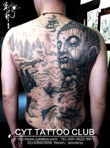 经典原创满背佛纹身