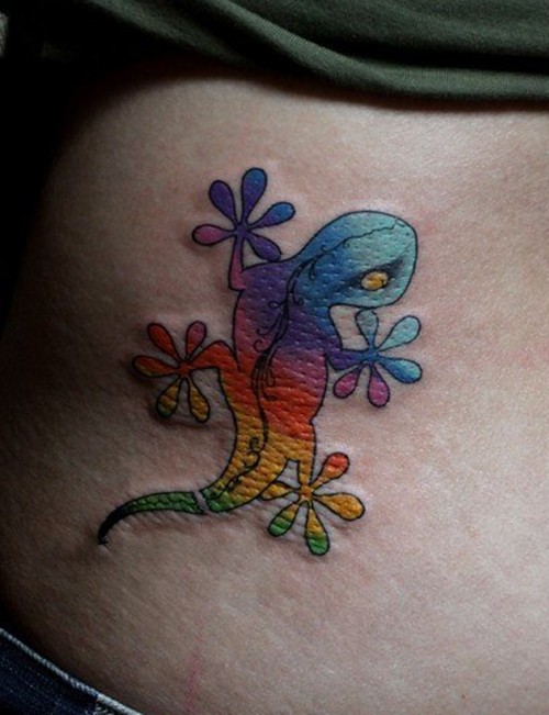 一组时尚简单的壁虎纹身