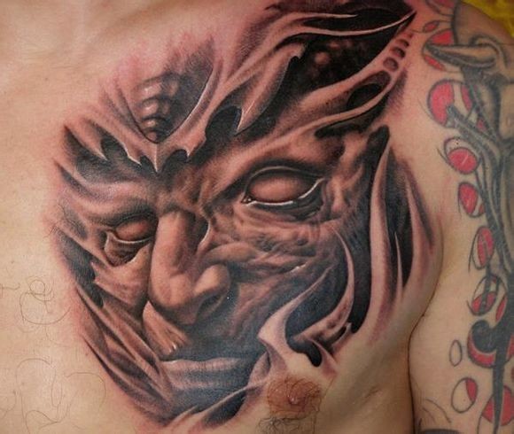 西班牙3D名师diego ruiz 的胸部纹身作品