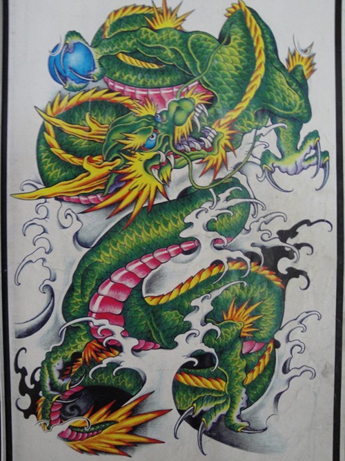 满背青龙纹身 青龙手稿
