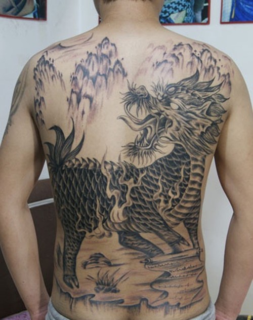 满背麒麟纹身 麒麟手稿