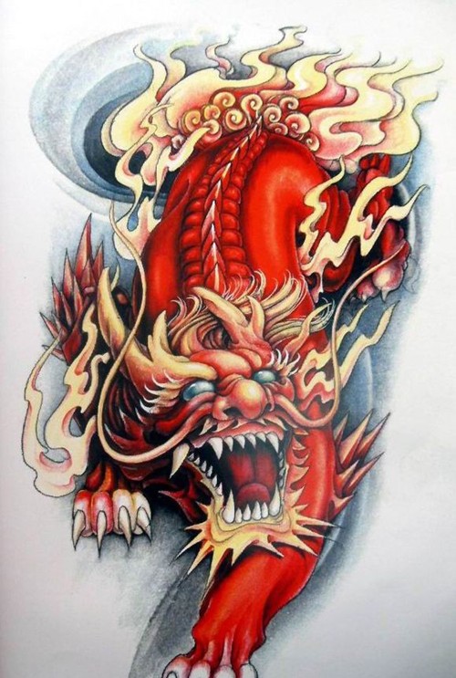 满背麒麟纹身 麒麟手稿