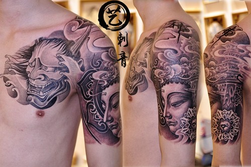 胸前经典般若纹身