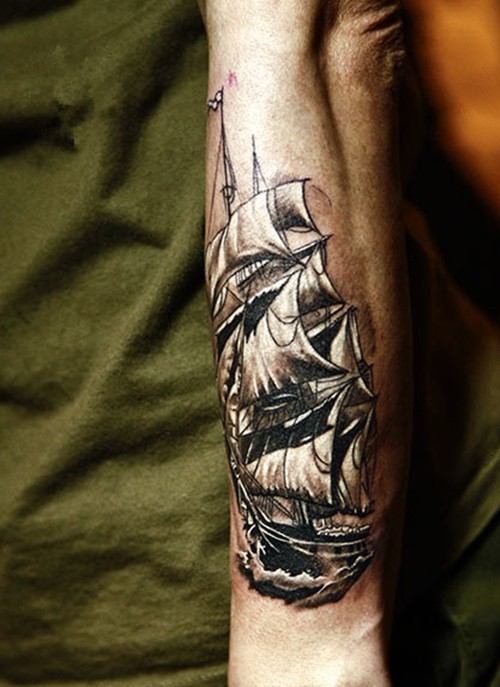 航海梦帆船图案纹身