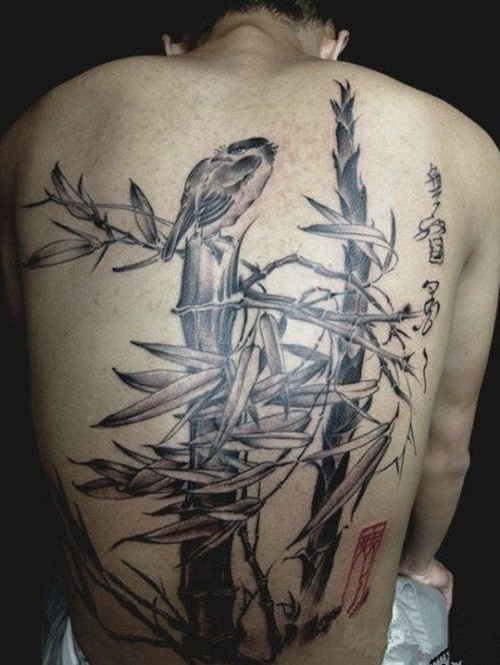 盛开在背部的唯美水墨画