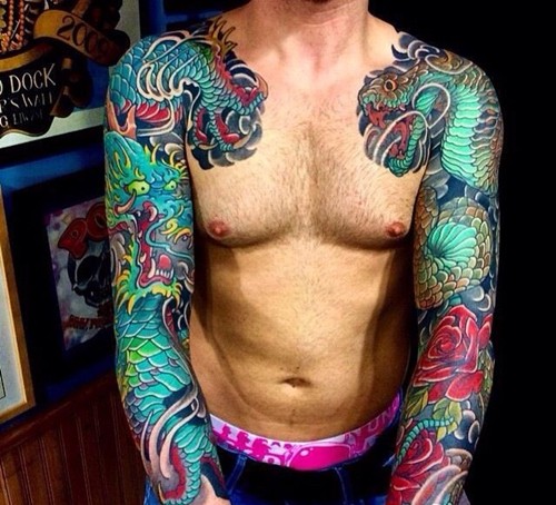 经典花臂半甲纹身