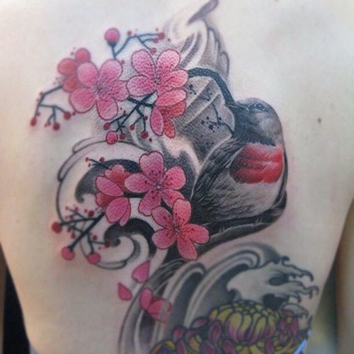 经典彩色花朵纹身