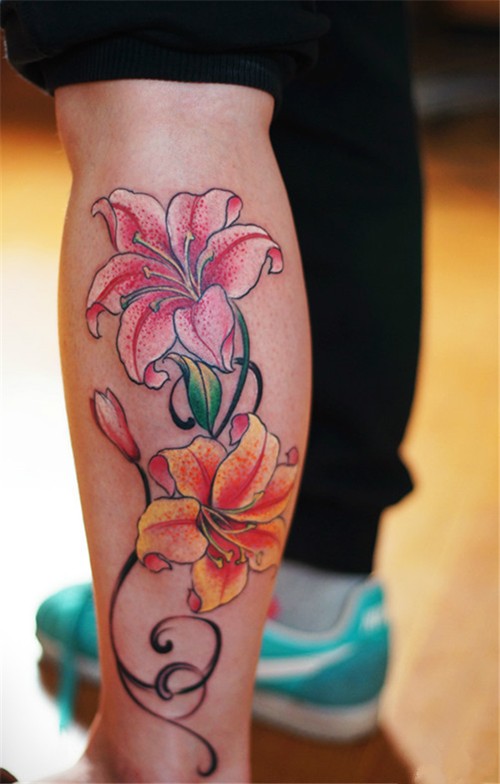 分享一组小清新百合纹身