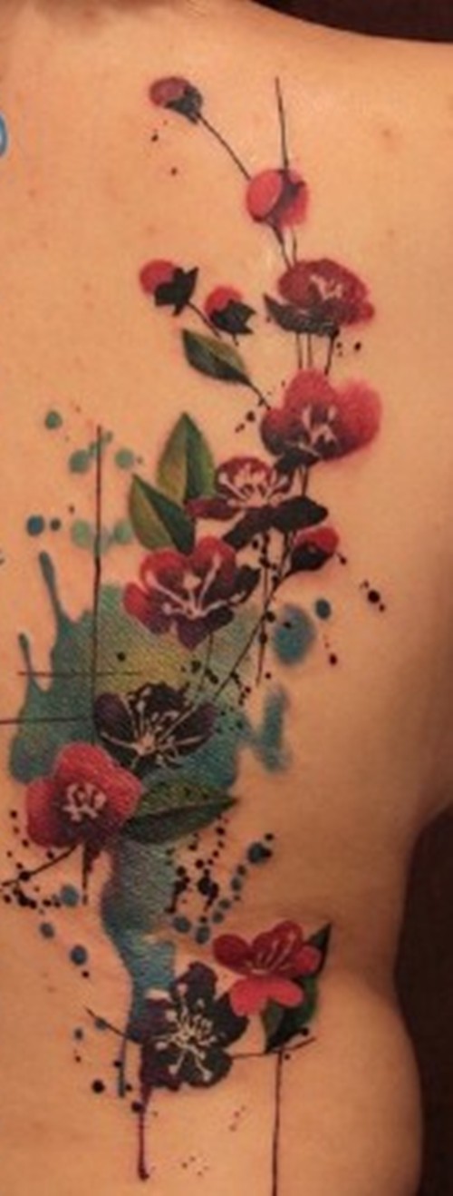 彩色泼墨花儿纹身