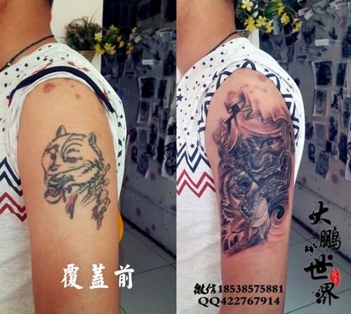 胳膊般若纹身  覆盖纹身