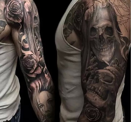 男性另类奇特花臂纹身