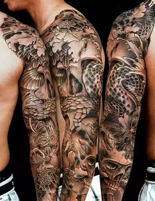 男性另类奇特花臂纹身