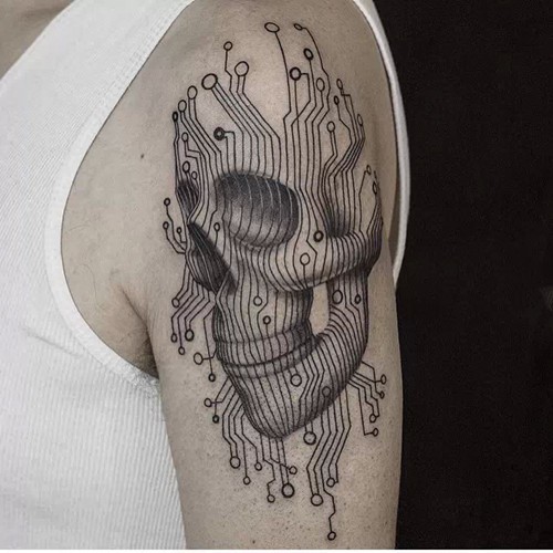 暗黑恐怖系之大臂骷髅纹身