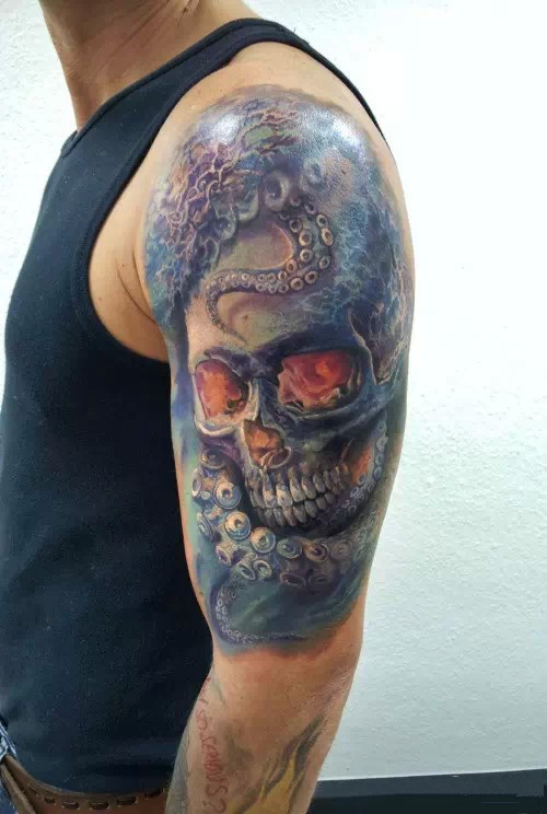 暗黑恐怖系之大臂骷髅纹身