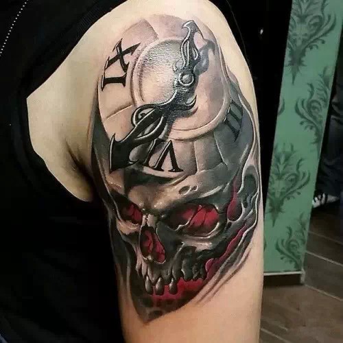 暗黑恐怖系之大臂骷髅纹身