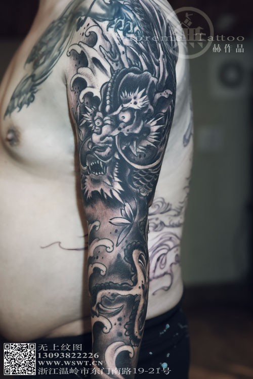 新传统风格花臂-龙  花臂纹身