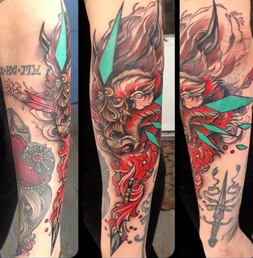 男士经典个性花臂纹身