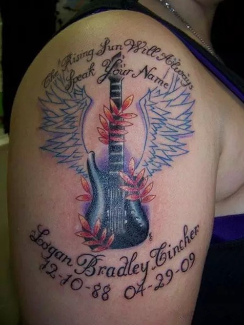时尚大臂吉他纹身