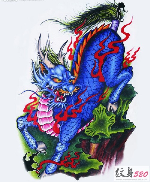 霸气神兽麒麟纹身手稿