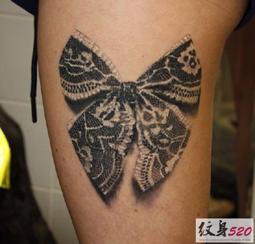 小女生最爱的蕾丝蝴蝶结纹身