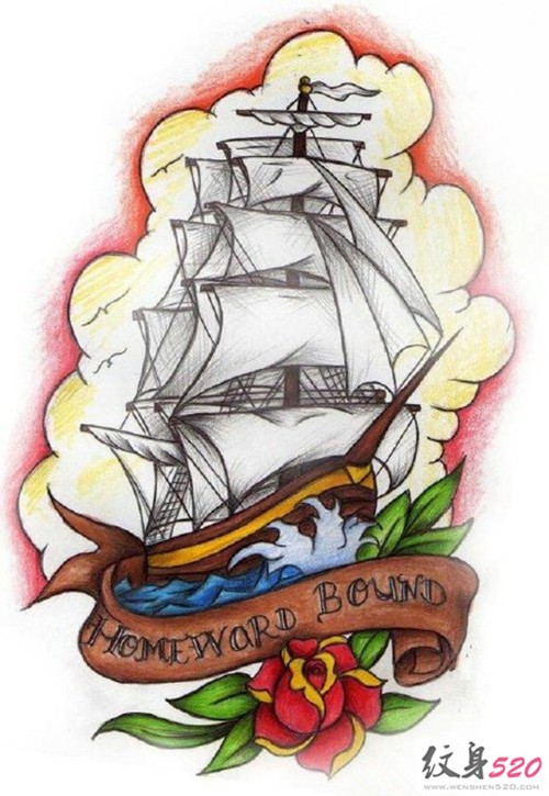 经典纹身素材之帆船图案