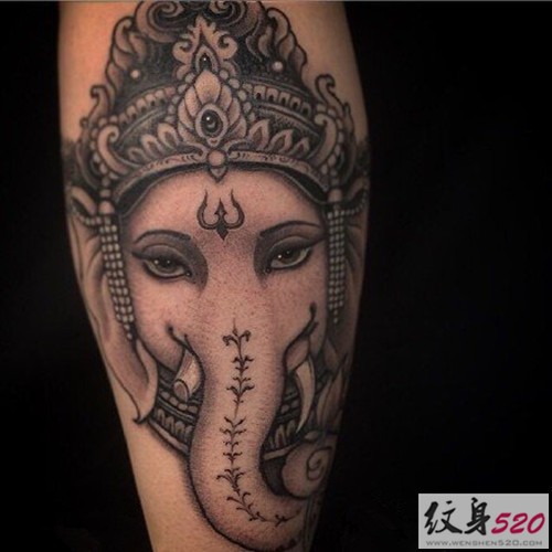 腿部经典象神纹身图案推荐