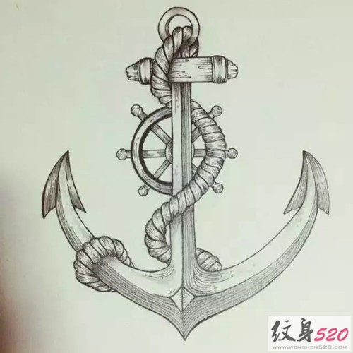 给力的船锚纹身手稿