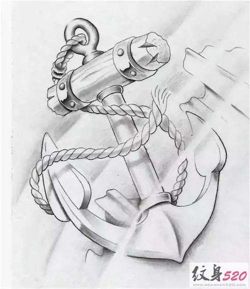 给力的船锚纹身手稿