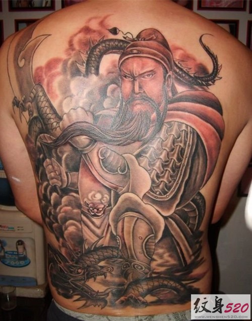 满背霸气关二爷纹身图片