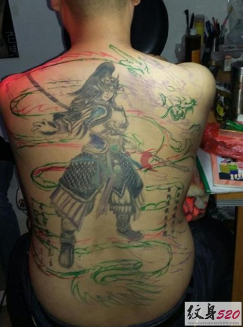 满背霸气赵子龙纹身