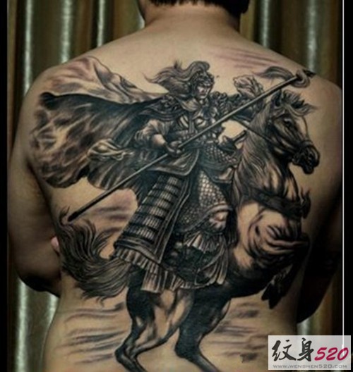 满背霸气赵子龙纹身