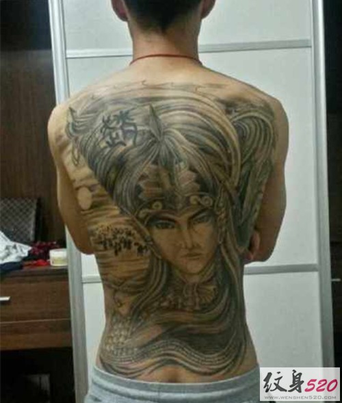 满背霸气赵子龙纹身