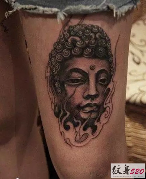 腿部大气佛像纹身