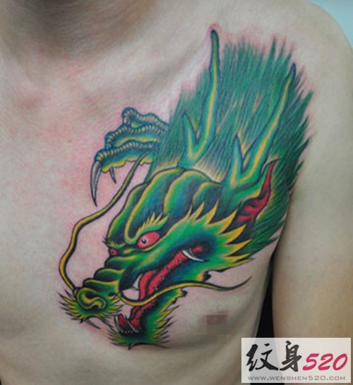 男性前胸霸气龙头纹身图案大全