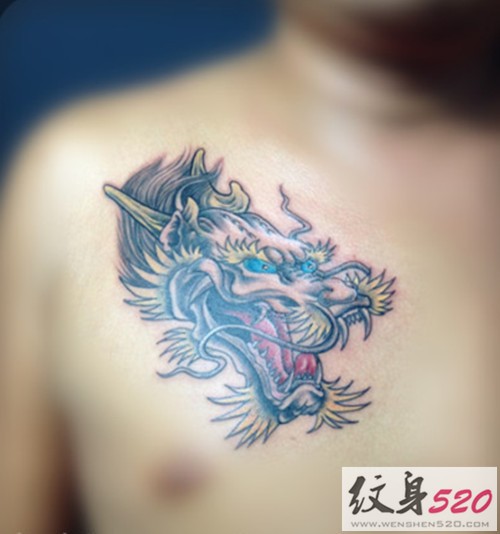 男性前胸霸气龙头纹身图案大全