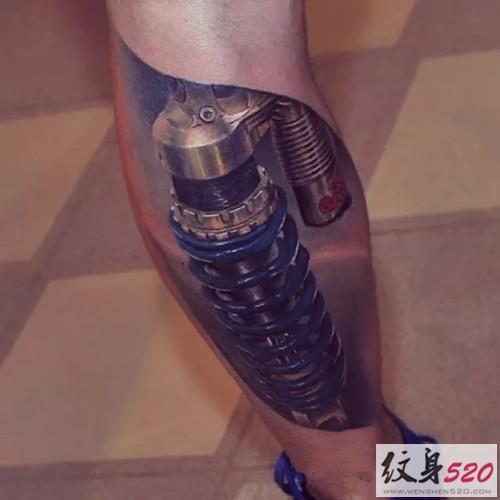 给你一个酷炫的机械腿纹身
