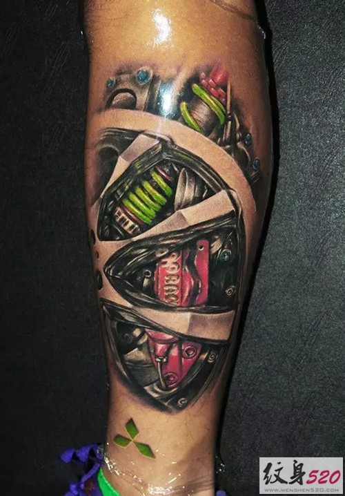 给你一个酷炫的机械腿纹身