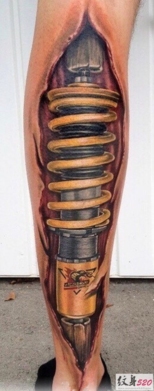 给你一个酷炫的机械腿纹身