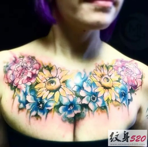繁花似锦  唯美胸部纹身