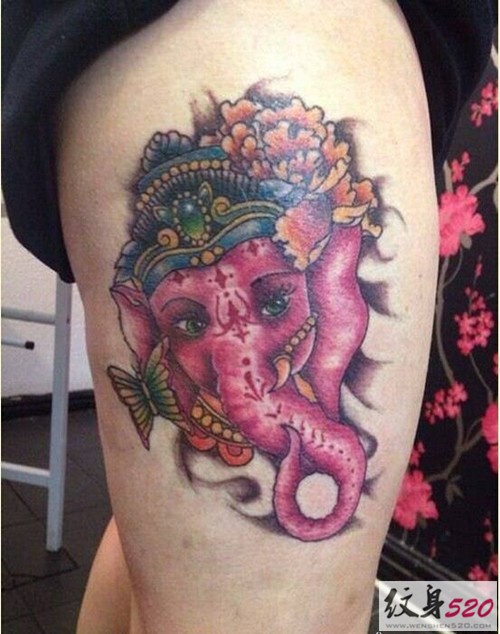 腿部经典象神纹身图案