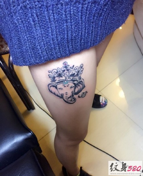 腿部经典象神纹身图案