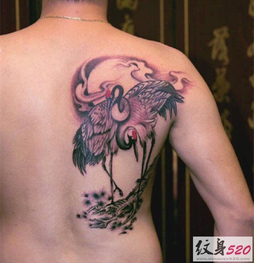 古典水墨仙鹤纹身