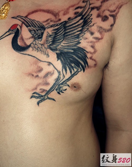 古典水墨仙鹤纹身