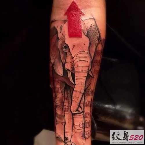 胳膊上的经典大象纹身图案