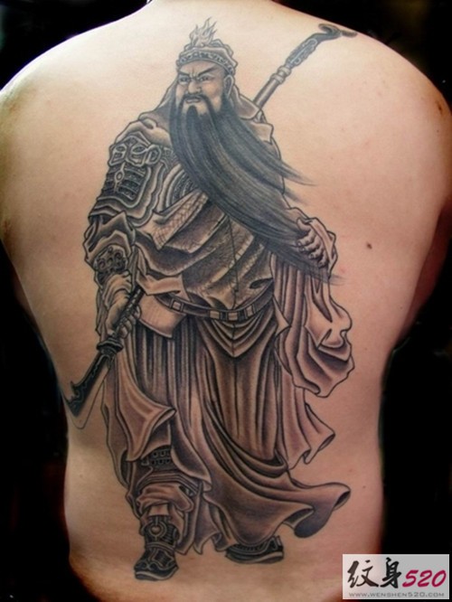 男士满背关羽纹身图案