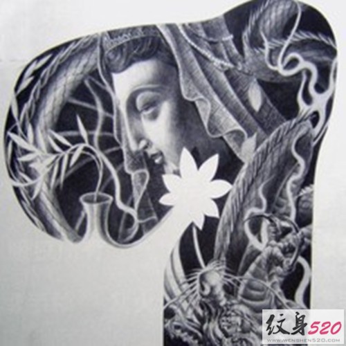 经典男士半甲纹身手稿素材