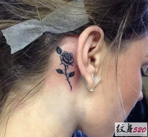 耳后韩式小清新纹身